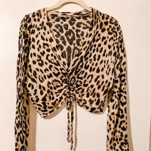 Handmade Animal Print Cinched Crop Sweater